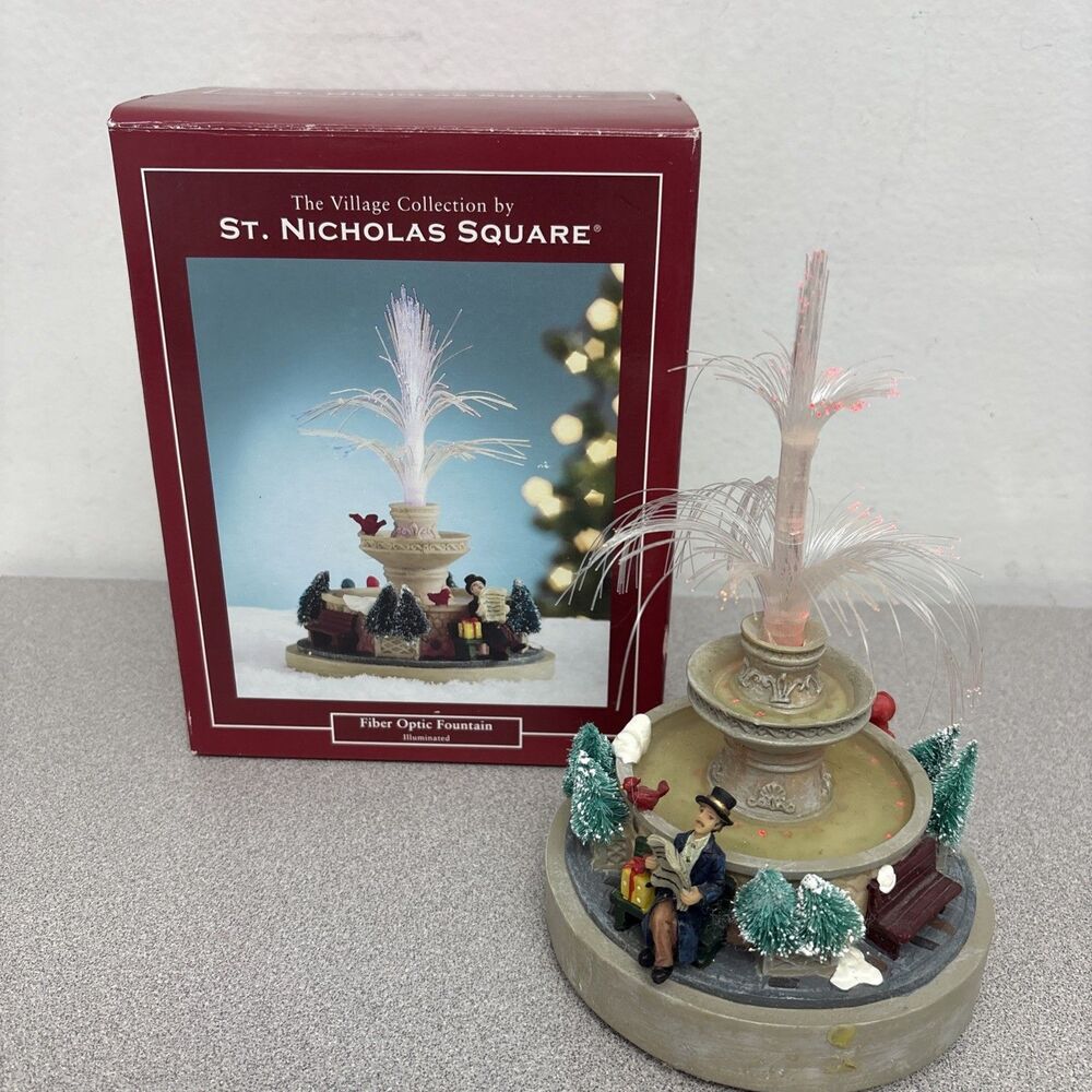St. Nicholas Square Multicolor Christmas Village Fiber Optic Fountain~2018